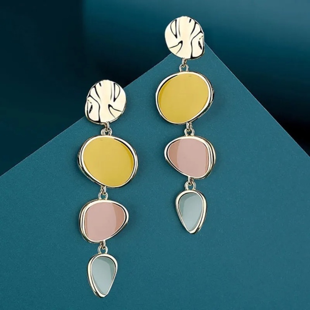 *BETTE* Gold x Multicolor Fashion Dangle Earrings - Picture 1 of 8